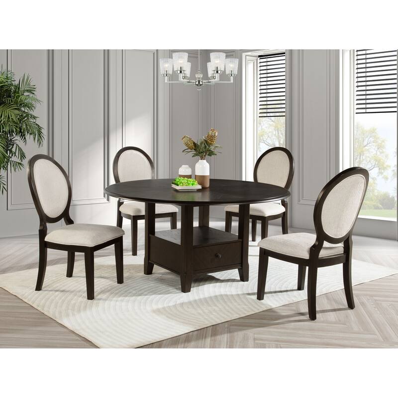 Twyla 5-piece 60-inch Round Wood Dining Table Set Dark Cocoa - Dark Cocoa