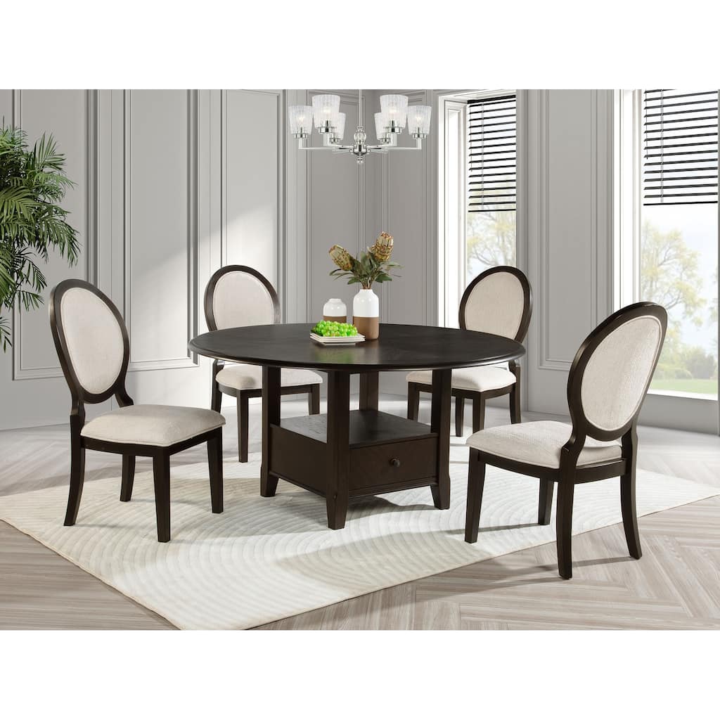 Twyla 5-piece 60-inch Round Wood Dining Table Set Dark Cocoa