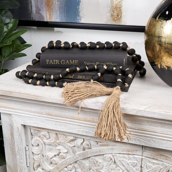 slide 2 of 19, Glass Handmade Round Long Beaded Garland with Tassel with Knotted Brown Jute Black