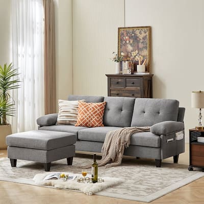 86.22" L Shaped Sectional Sofa with Side Storage Pockets