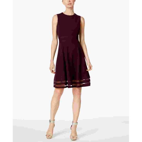 Calvin Klein Women's Illusion Trim Fit & Flare Dress Wine Size 2 - Bed Bath  & Beyond - 40580880