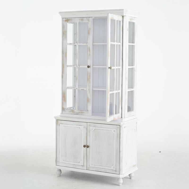 3-Sided Display Cabinet with Glass Doors, 77.5" Adjustable Display Shelf with Cabinet, Display Case for Trophies, Collectibles