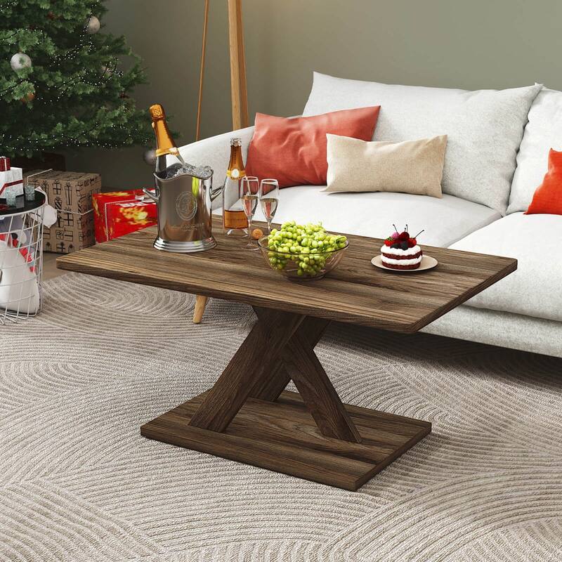 Costway 37.5” Coffee Table with Stable Base & Rubber Wood Connection - See Details