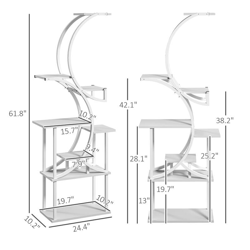 Eight-Tier Corner Plant Stand with S-Shaped Steel Frame and Fir Wood Shelves for Home Decor - 24.4" W x 10.2" D x 61.8" H