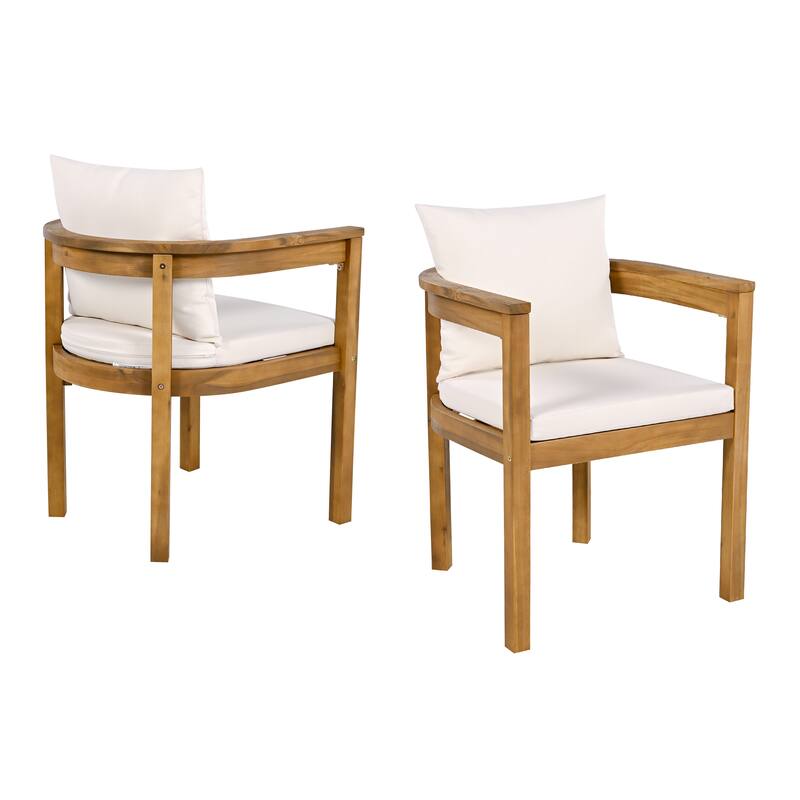 Roomfitters Abaco Outdoor Acacia Wood Dining Chairs with Beige Cushions, Teak Finish Set of 2 - Beige,Teak