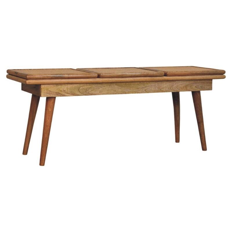 Artisan Furniture Solid Wood Larissa Triple Accent Oak-ish Cane Bench