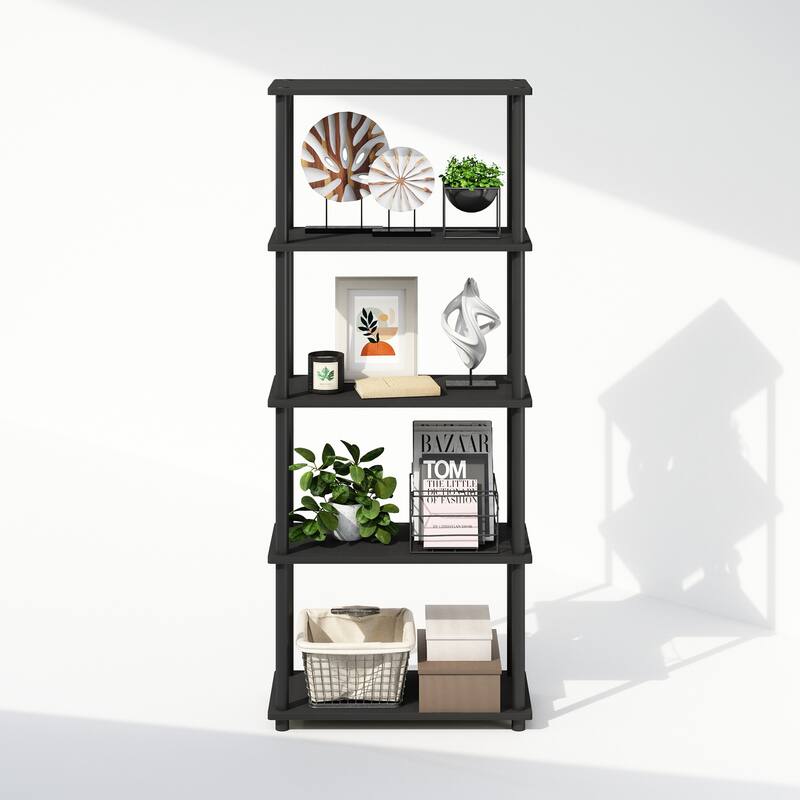 57.4 in. Tall Americano/Black Wood 4-Shelf Bookcase