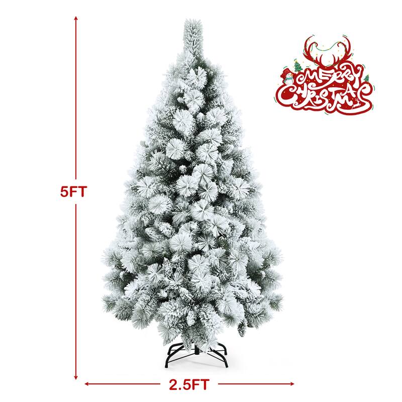 Gymax 5/6/7 FT Artificial Hinged Christmas Tree Snow-Flocked Xmas Tree - See Details