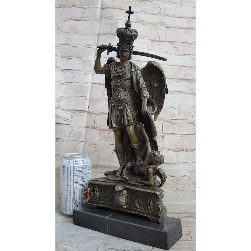 Saint Michael Archangel Slaying Lucifer Devil Religious Art Bronze Sculpture Statue Decor