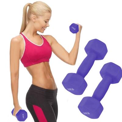 A Pair Dumbbell Barbell Neoprene Coated Weights 10 Pound Purple