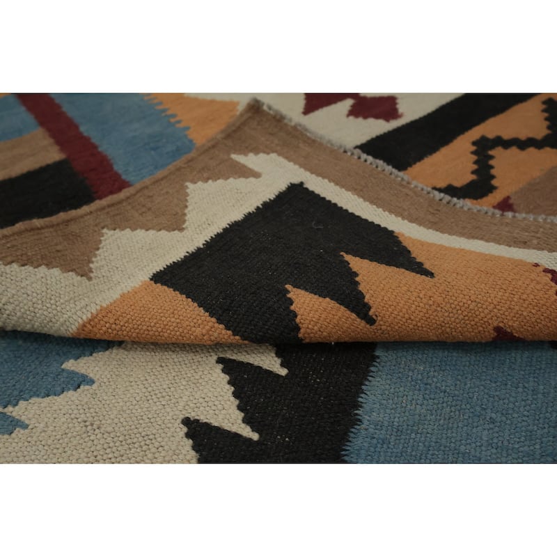 Hand Woven Oriental 100% Wool Carpet Southwestern Tribal Beige & Ivories Kilim Area Rug - 11' 10'' X 5' 2''
