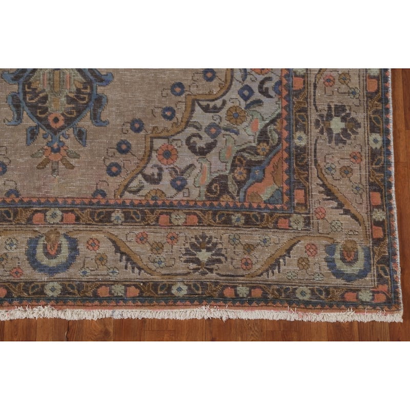 Over-Dyed Brown Tabriz Persian Vintage Rug Hand-Knotted Wool Carpet - 6'5"x 9'9"