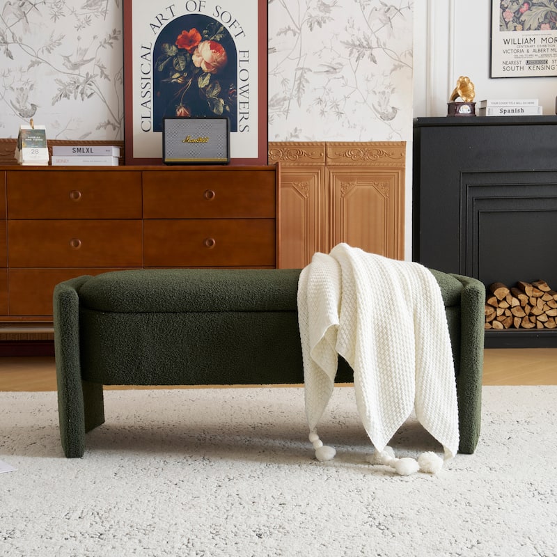 Christopher Knight Home - Evelyn Long Bouclé Storage Ottoman Bench - Dark Green