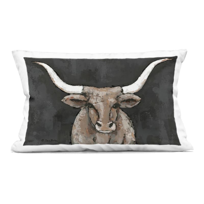 Stupell Longhorn on Murky Grey Decorative Printed Throw Pillow Design by Sara Baker - Accent - Polyester - Black - Single