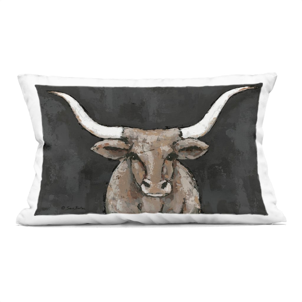 Stupell Longhorn on Murky Grey Decorative Printed Throw Pillow Design by Sara Baker