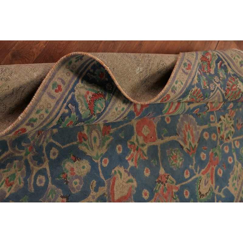 Blue Floral Tabriz Persian Area Rug Hand-Knotted Wool Carpet - 6'2"x 9'9"
