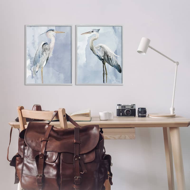 Stupell Heron Birds Standing Blue Sky Watercolor Painting Framed 2 Piece Wall Art - Grey
