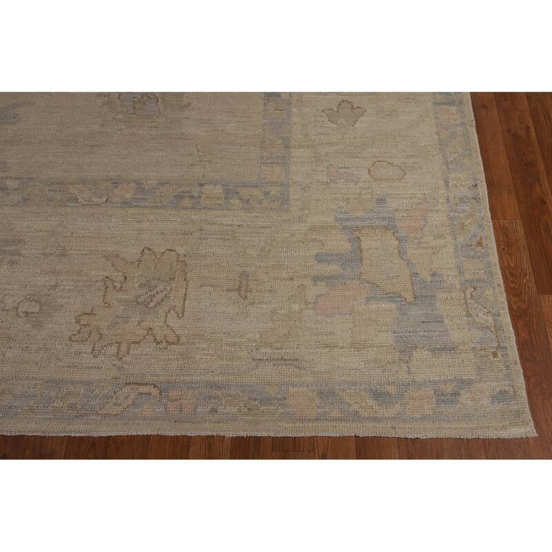 Vegetable Dye Beige Oushak Turkish Rug Handmade Wool Carpet - 9'1"x 12'3"