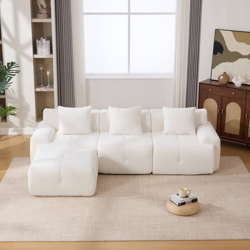 Roomfitters Modular L Shaped Sectional Sofa, 4-Piece Cloud Tufted 3 Seater Couch with Deep Seat Ottoman and Pillows