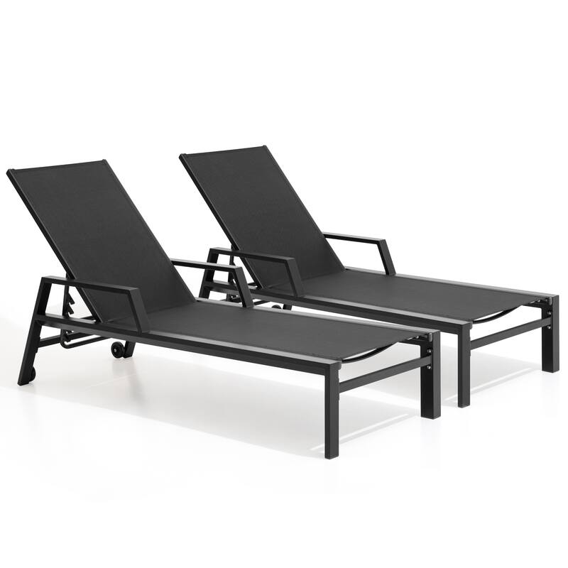 Outdoor Chaise Lounges Patio Lounge Chairs Aluminum with Adjustable Back and Wheels - See Picture - Set of 2, Black