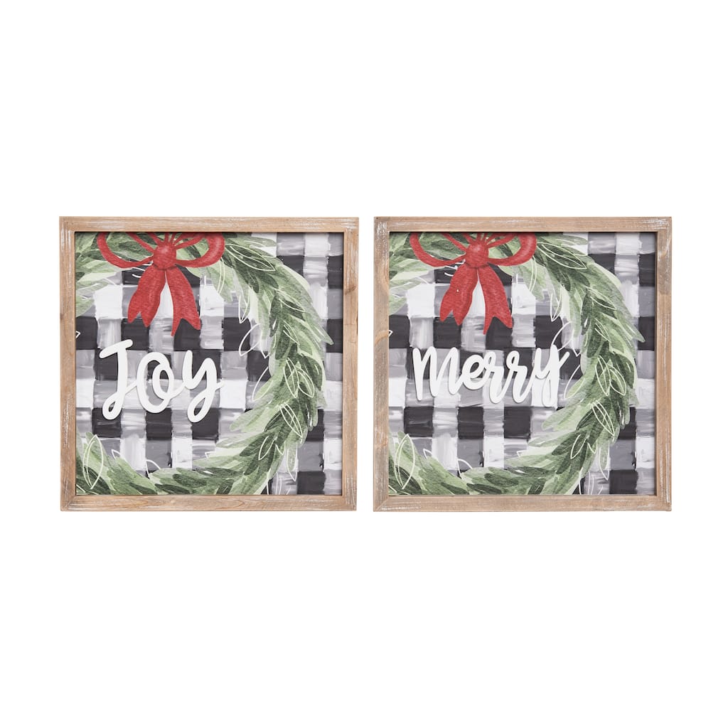 Transpac MDF Framed Wreath Wall Art Set of 2 Christmas Home Decorations