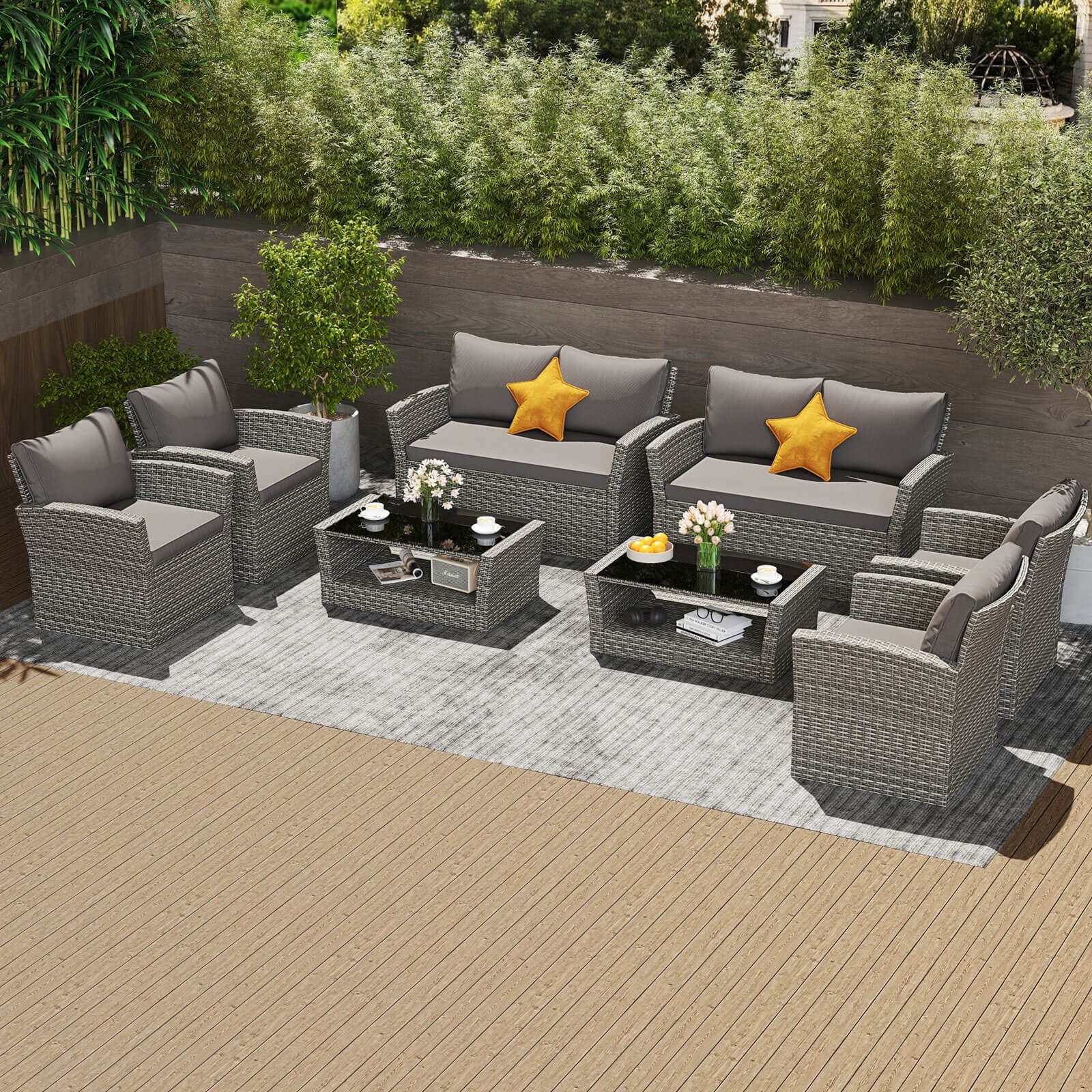 Costway 8 PCS Patio Furniture Set with 4 Rattan Chairs Loveseat Coffee - 8 PCS