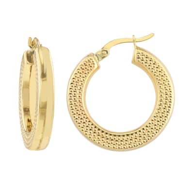 Curata 10k Yellow Gold 24x2.5mm Side Dotted Design Round Hoop Earrings