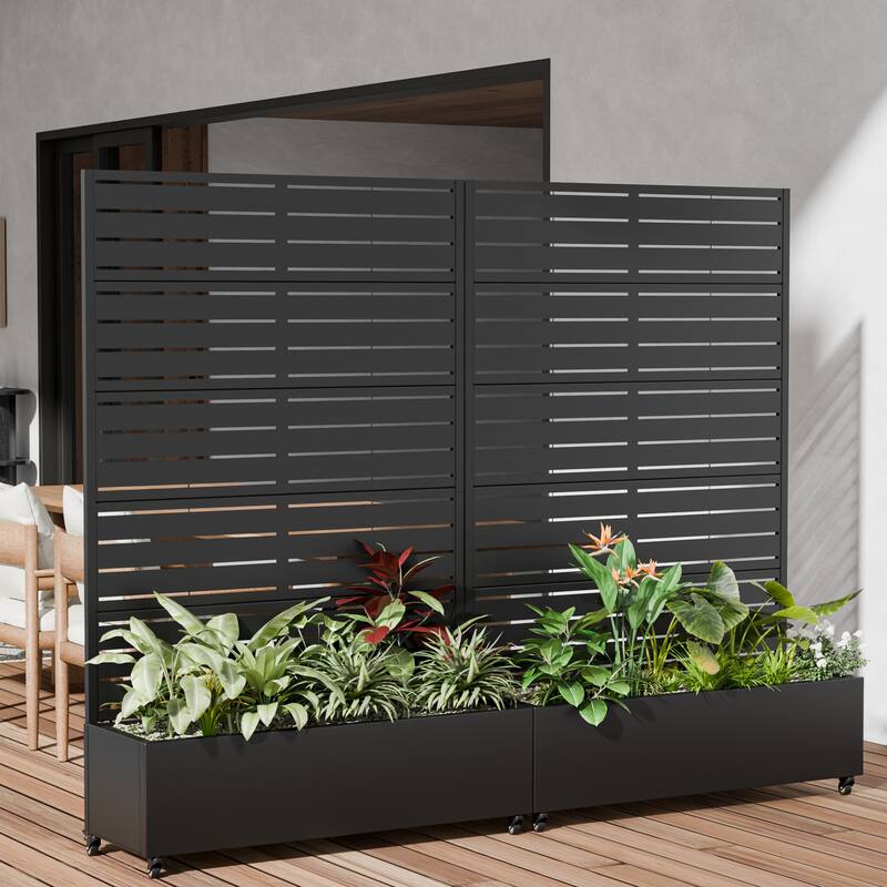 Metal Galvanized Planter Box with Trellis Privacy Screen Lockable Wheels