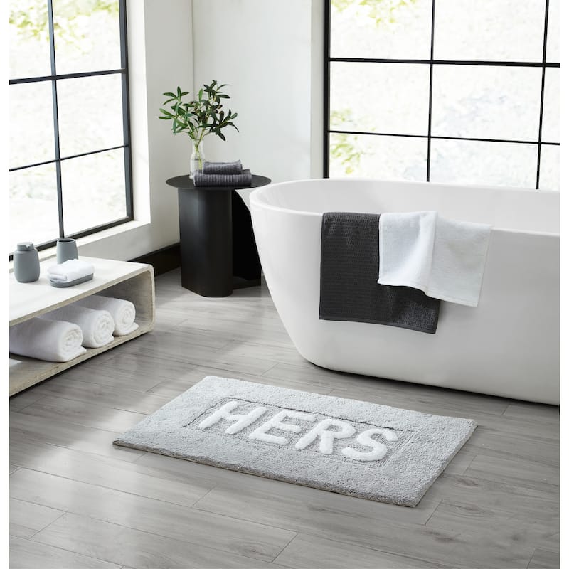Jean Pierre Novelty Cotton Bath Rug - 21"x34" - "His" & "Hers" - Hers - Glacier Grey