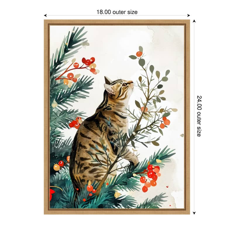 Cats Life Holiday Tree by Justyna Jaszke Framed Canvas Wall Art - 18 x 24 in