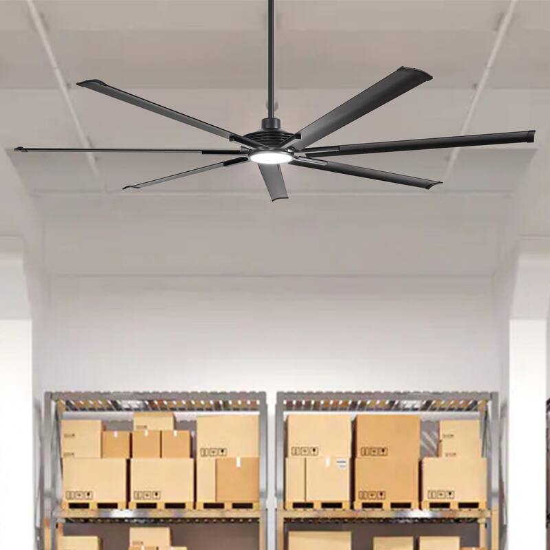 Ceiling Fan Industrial 100" Modern Black 7-Blade LED Light