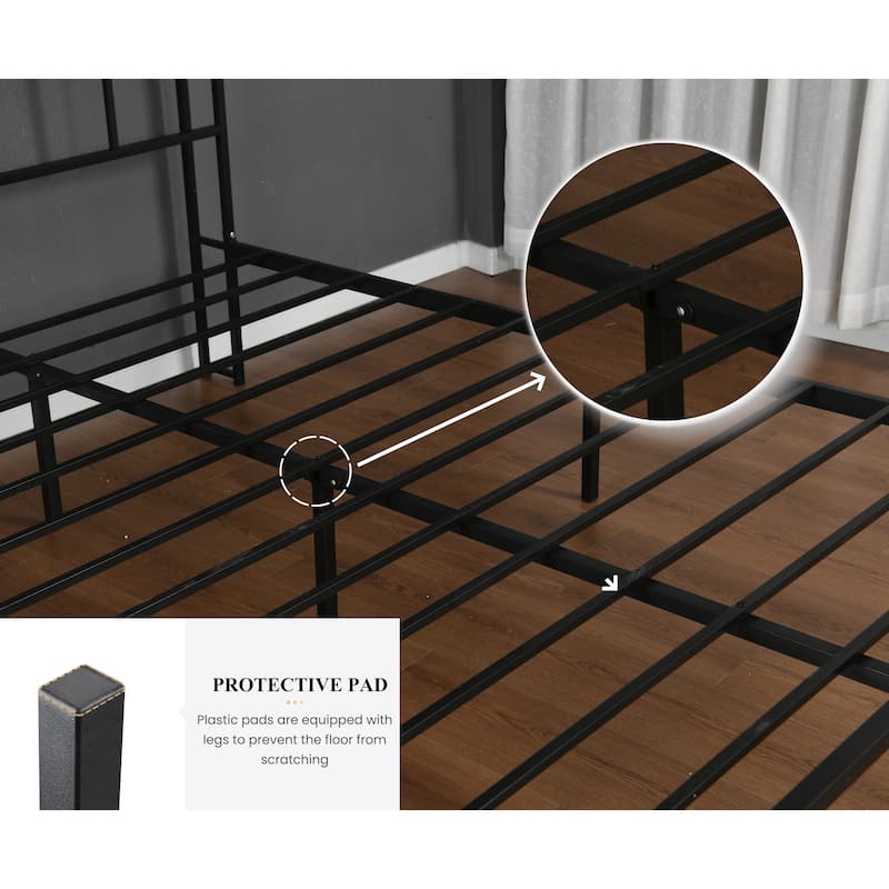 14 Inch Queen/Full/Twin Metal Platform Bed Frame with Storage Headboard, USB-C & LED Light