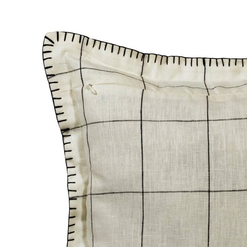 Handwoven Farmhouse Checkered Square Throw Pillow - 20" - Ivory and Black