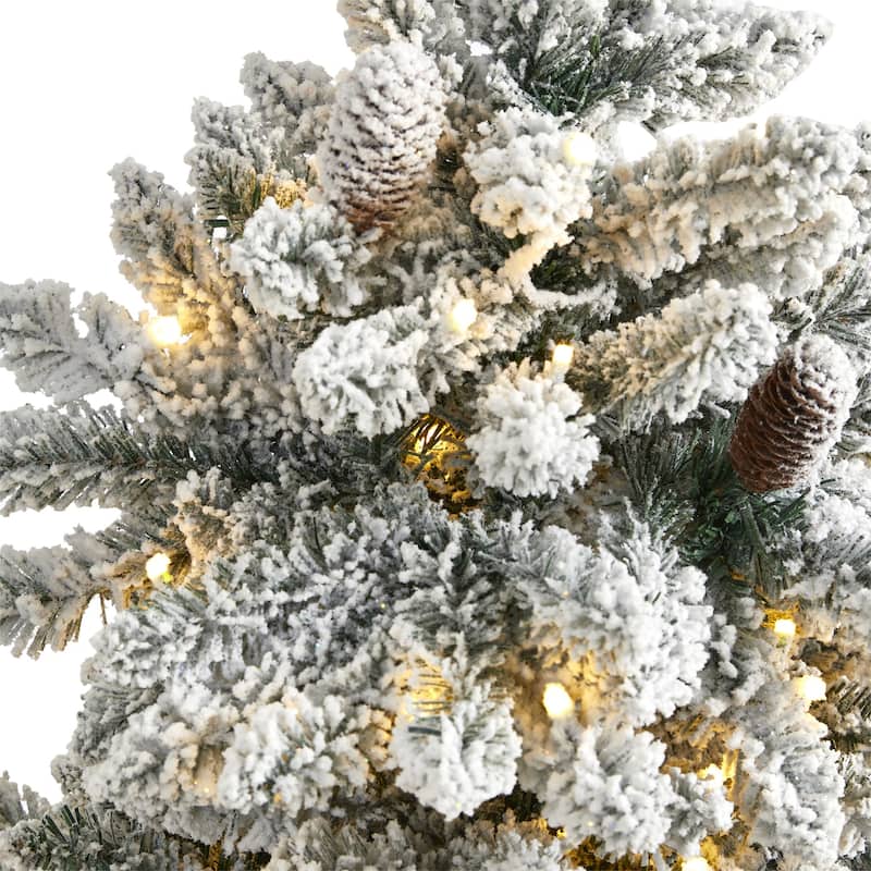 4ft Artificial Christmas Tree - Prelit Flocked Fir Tree with Warm Lights & Pine Cones - White - 48