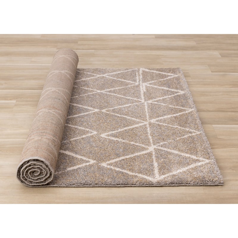 Hampton Grey Beige Cream Simple Trellis Area Rug, 5'3" x 7'7"
