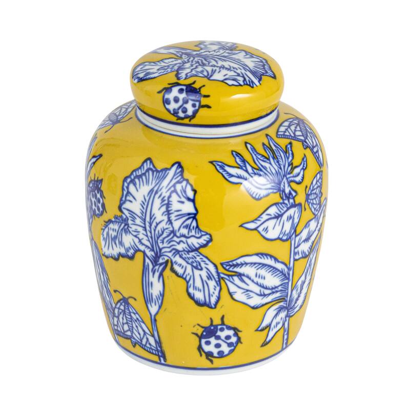 Ceramic Ginger Jar with Lid - 6.5 in. High - Yellow