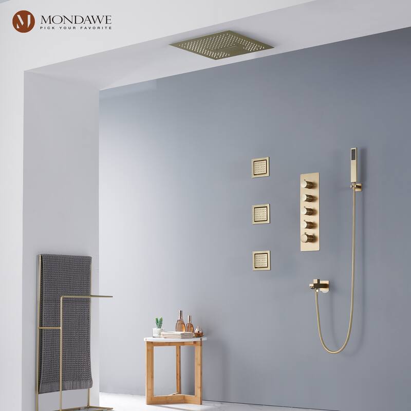 64 Colors LED Light and Music 4 Functions 5 Sprays Ceiling Mounted Thermostatic Shower System