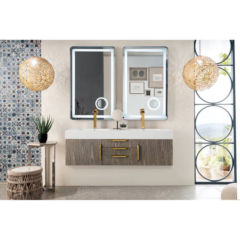 James Martin Vanities Mercer Island 59" Double Vanity, Ash Gray with Radiant Gold Hardware