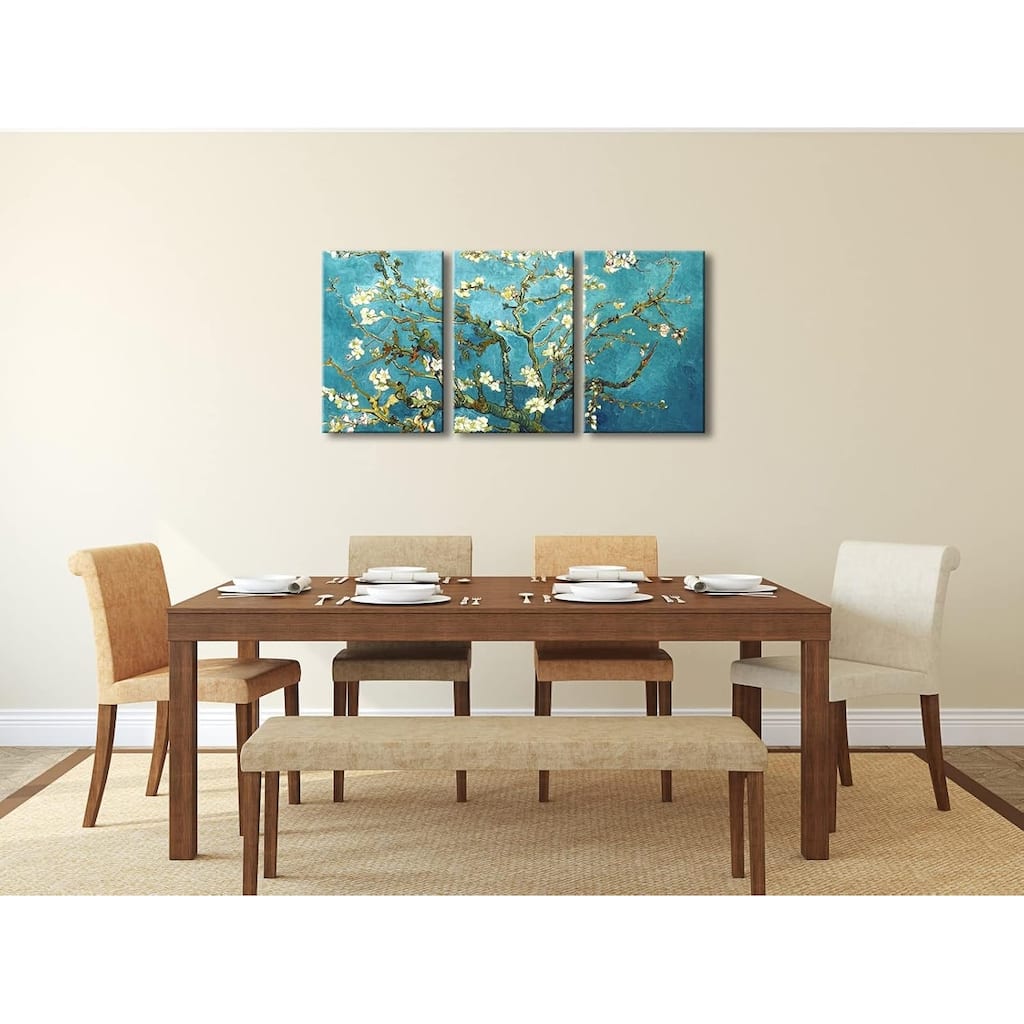 Modern 3 Piece Stretched and Framed Abstract Flowers Artwork