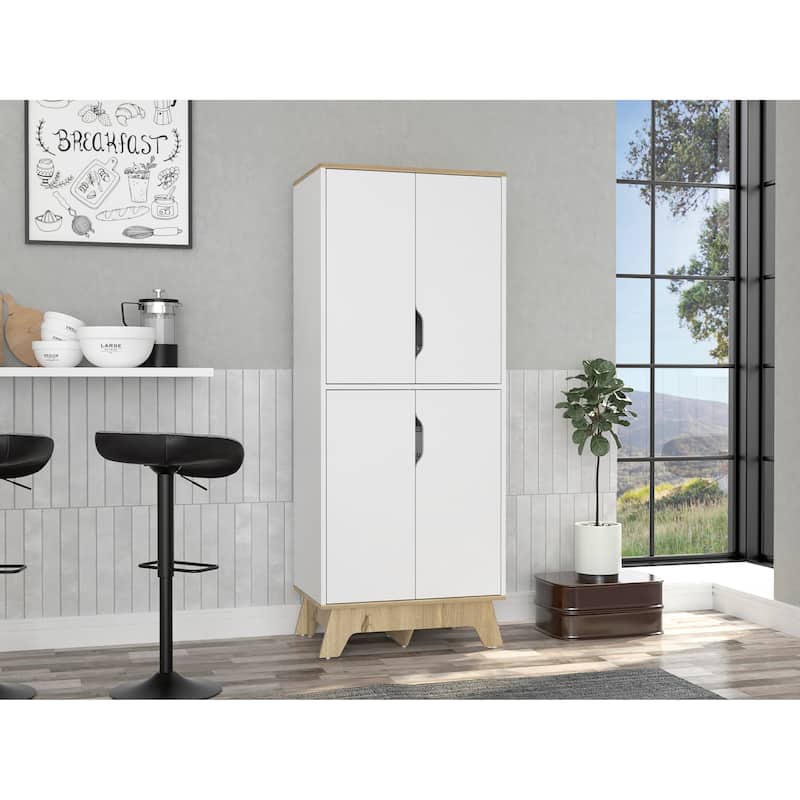 FM Furniture Zurich Double Kitchen Pantry, Double Door Cabinet, and Four Shelves - Light Oak/White