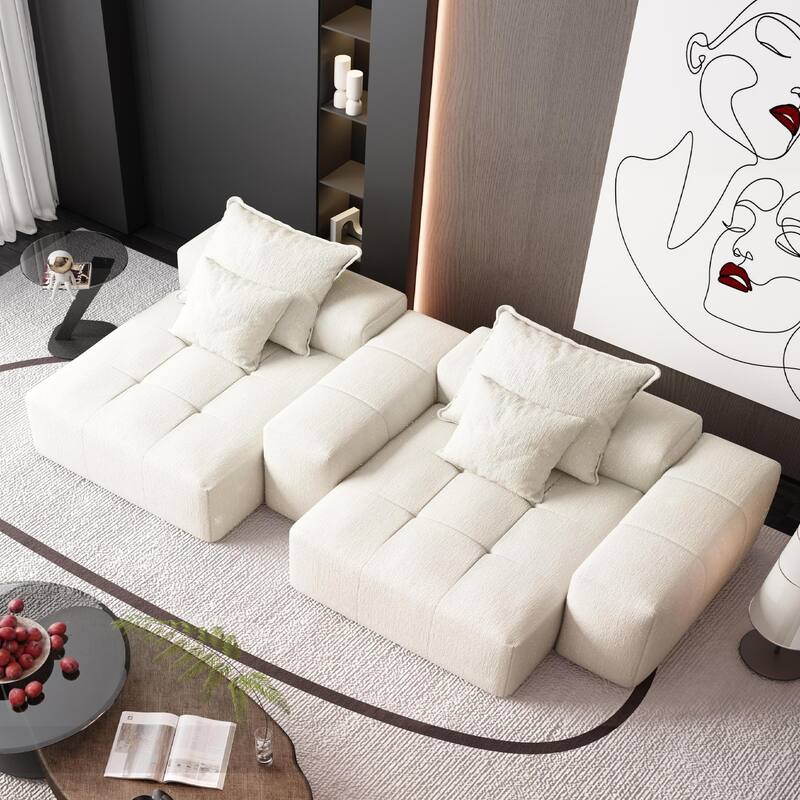 Modern Oversized Modular Sectional Sofa with 2 Chaise Lounge, 2 Armrests, 4 Pillows, No Assembly, Beige