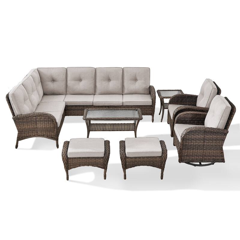 Gymojoy L-Shaped Outdoor Sectional Sofa Set, PE Wicker Couch with Water-Resistant Olefin Cushions