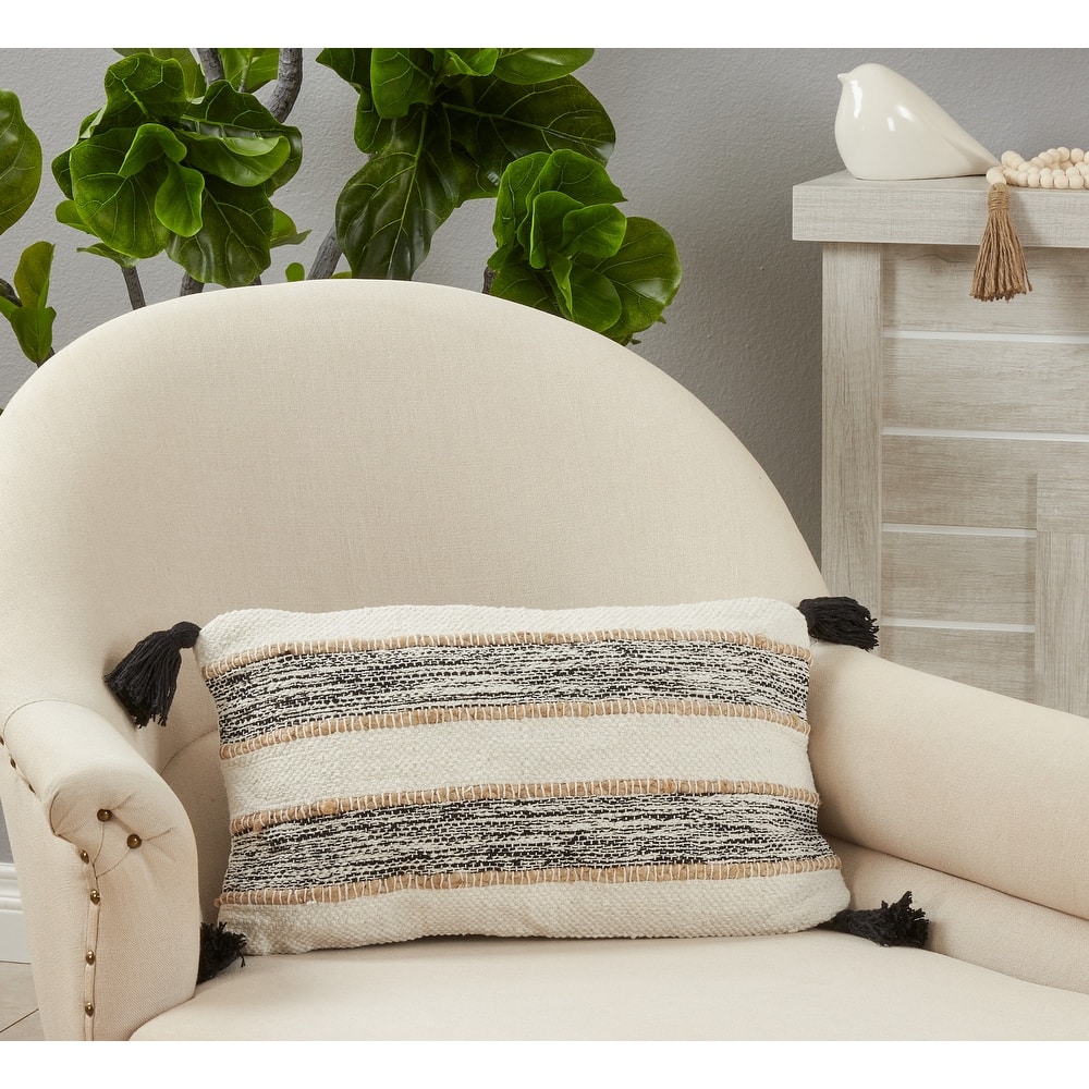 Striped Pillow With Tassel Corners Design