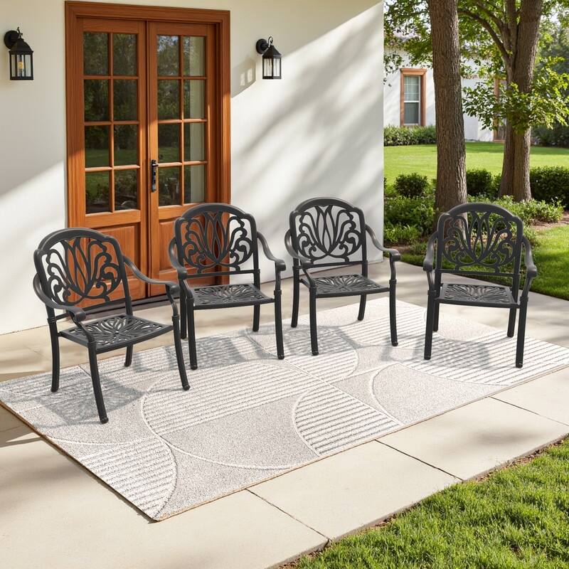Stacking OutdoorPatio Dining Armchair with Brown Cushions