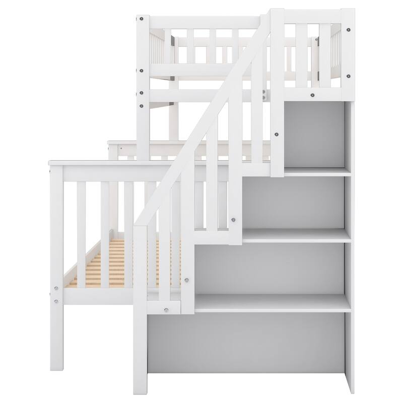 Solid Pine Twin Over Full Bunk Bed with Side Storage and Convertible Design