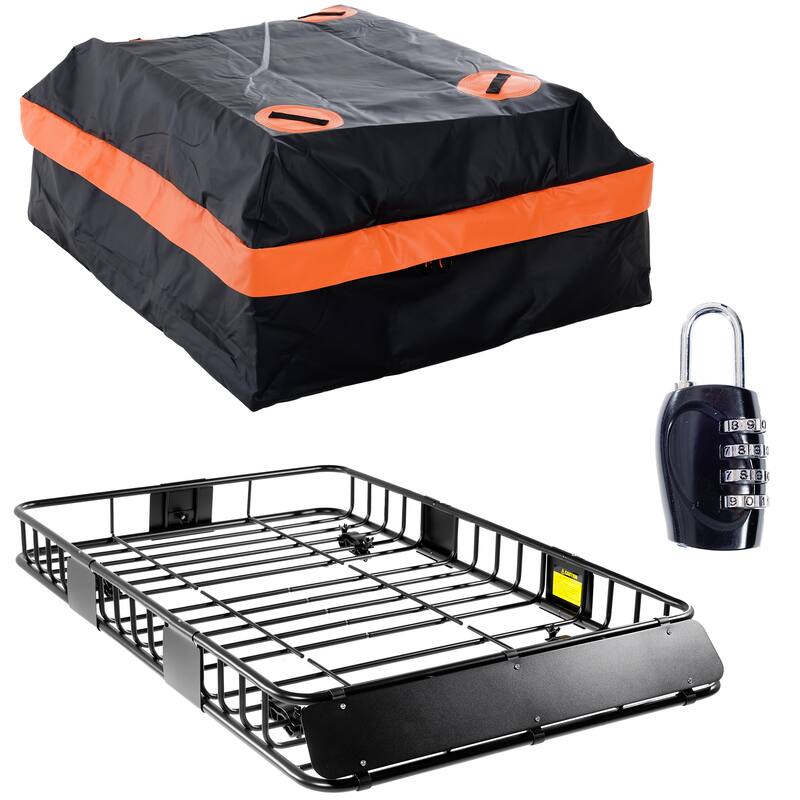64 Inch Universal 250LB Heavy Duty Roof Rack Cargo with 500D PVC Waterproof Cargo Bag, Car Top Luggage Holder Carrier Basket - Black