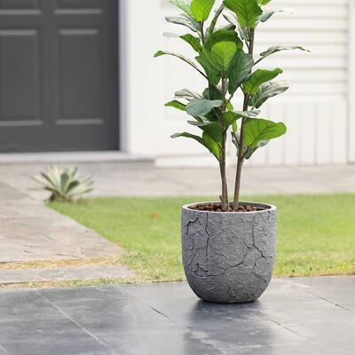 Crackle Grey MgO 14.6" Round Planter