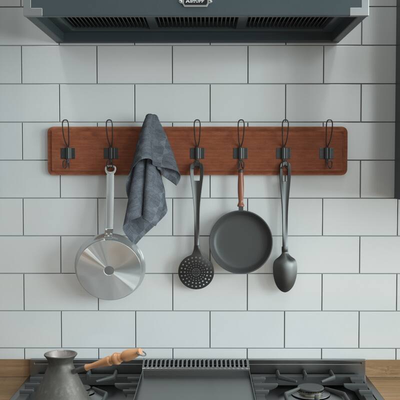 Wall Mounted Storage Rack with 7 Hooks - Brown