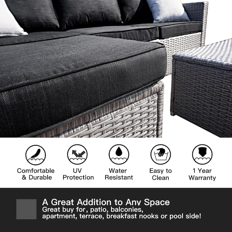 3-piece Outdoor Sectional Furniture All-weather Wicker Patio Conversation sets, Beige