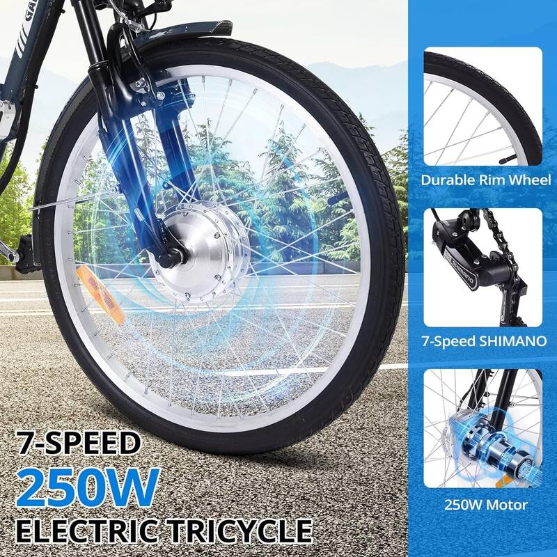 3 Wheels Electric Trike for Adults, Folding Electric Tricycle with Removable Battery